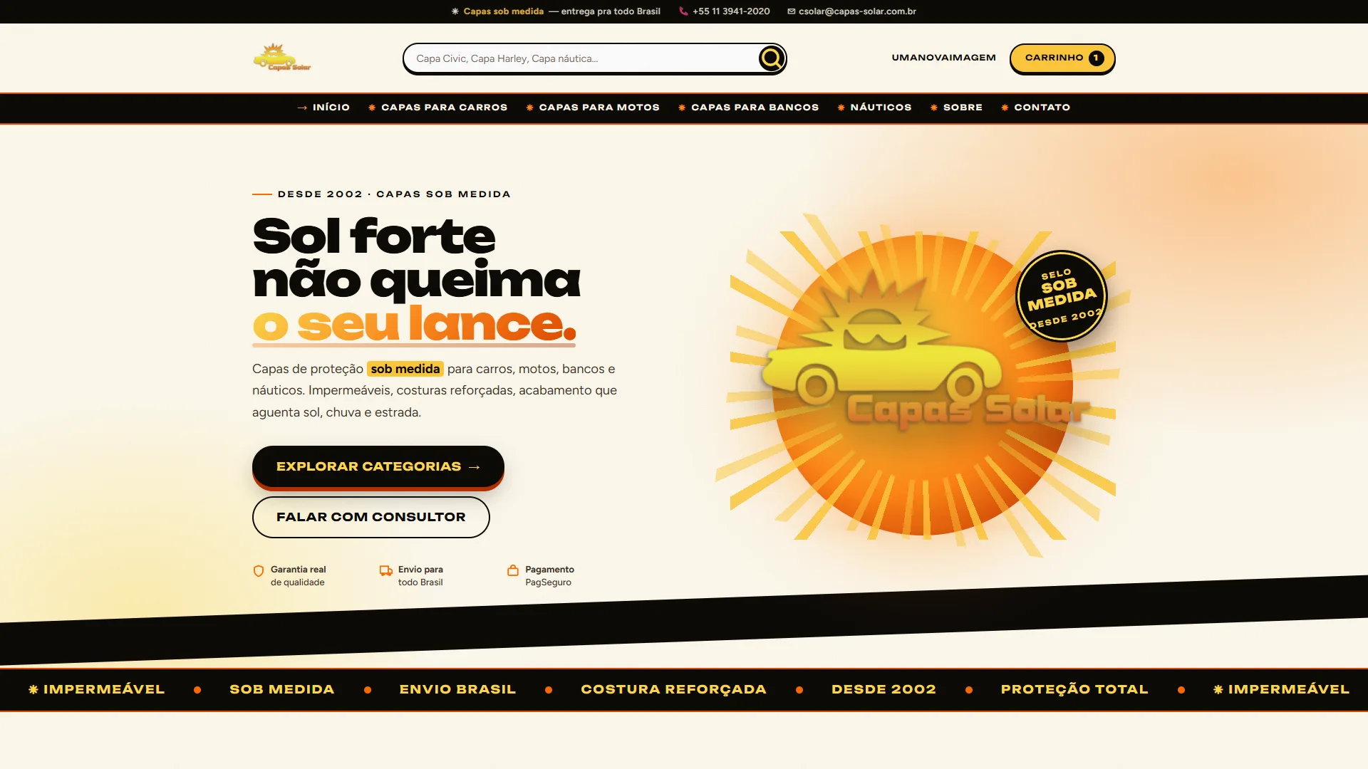 Projeto Capas Solar — Site + Loja Virtual + SaaS